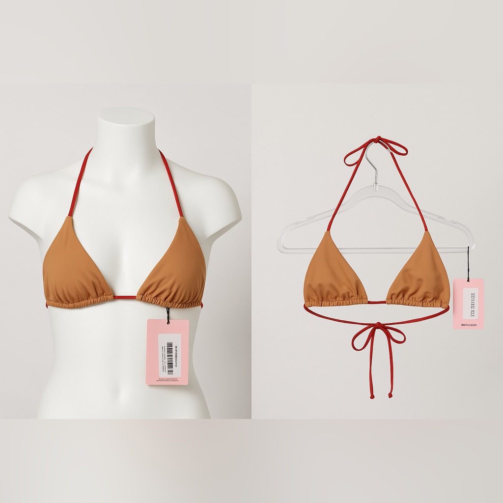 708 Tan And Red Bikini Top